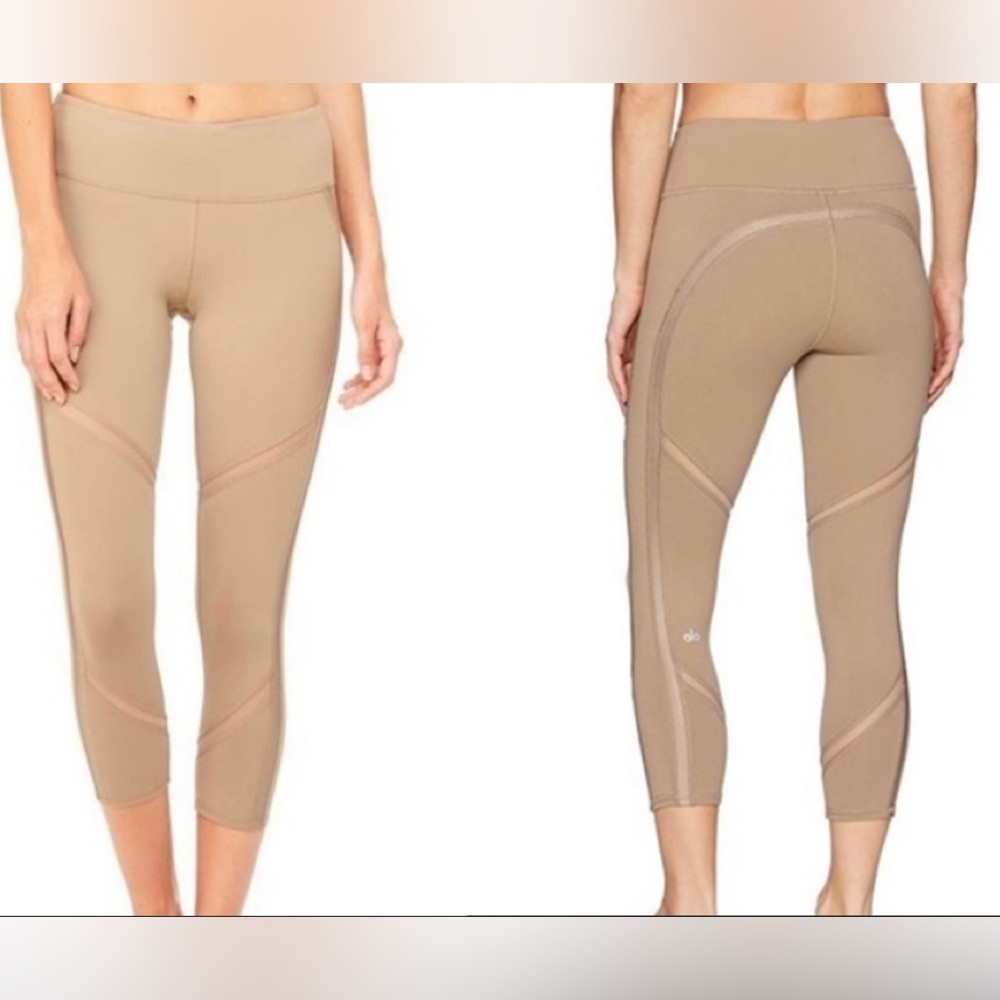 Alo Yoga Continuity Taupe Capri Leggings with Mesh Detail Size Small
